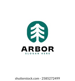 Minimalist arbor tree logo. Evergreen pine forest icon illustration. Coniferous plantation symbol