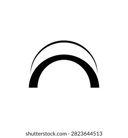 A minimalist arch or bridge consisting of a simple curved line structure, presented in black on a clean white background.