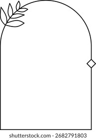 Minimalistischer Bogenrahmen mit kleiner Rautenform und Blattelementen.