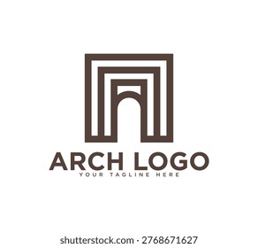 Minimalist arch gateway logo design featuring geometric lines on white background