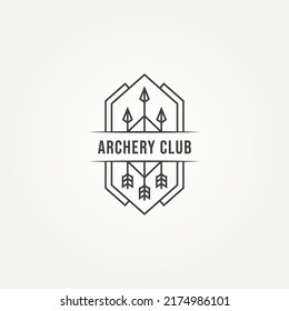 diseño de ilustración vectorial de la plantilla del logotipo de la línea de arte del club de tiro minimalista. concepto del logotipo del emblema del club de caza o tiro con arco simple