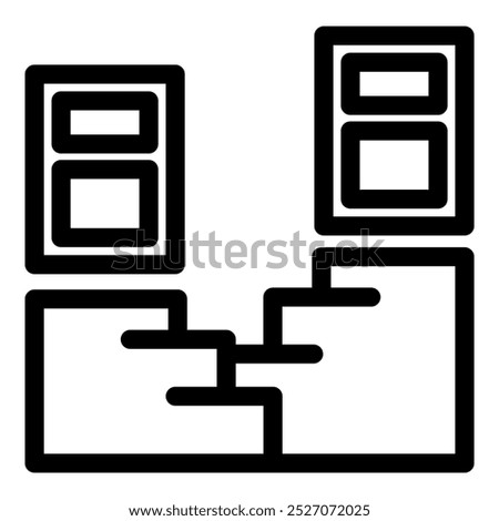 Minimalist architectural drawing representing a duplex apartment with two levels connected by stairs