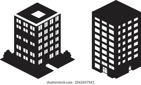 Minimalist Architectural Illustration of Symmetrical Skyscrapers or high rise Buildings