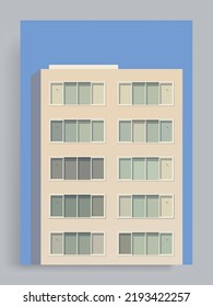 Fondo vectorial arquitectónico minimalista. Edificio de oficinas con amplias ventanas en un día soleado.