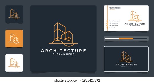 Minimalist architecture logo with line art style. Modern design branding for real estate, building, architecture, construction and renovation.
