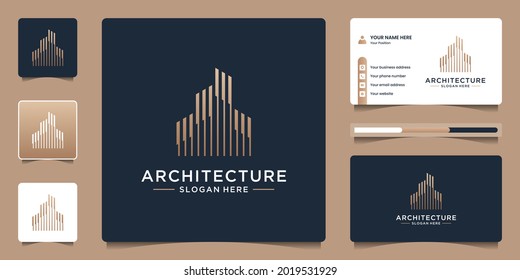 Minimalist architecture logo with line art style logo design and business card template