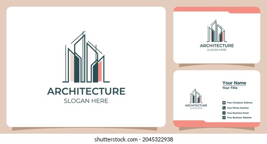 Minimalist architecture logo with line art style logo design and business card template