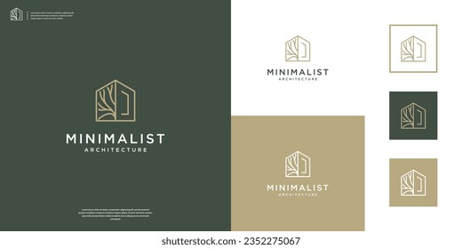 Minimalist architecture logo. Luxury home with root logo design