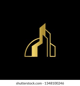 Minimalist architecture logo template with minimalist icon isolated on black background.