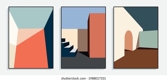 Minimalist Architecture Poster Series. Vector Illustration.