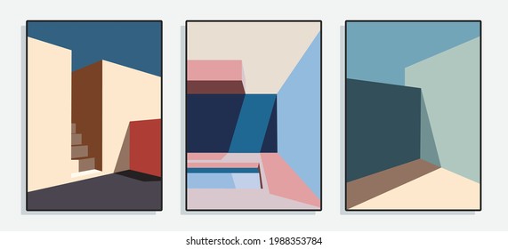 Minimalist Architecture Poster Series. Vector Illustration.