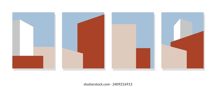 Minimalist architecture wall art series in a modern style, with vibrant colors ideal for wall art, posters, banners, cards, and decor.