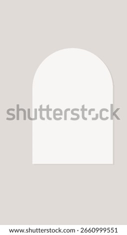Minimalist arch-shaped white paper on a neutral background. Simple and elegant design. Perfect for invitations, cards, or modern art projects. Frame vector with copy space.