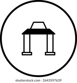 Minimalist archway symbol within a circular frame offers architectural simplicity
