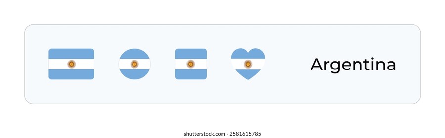 Minimalist Argentina Flag Icons. Rectangular, Square, Circular, Heart Designs for UI-UX, Web and Print