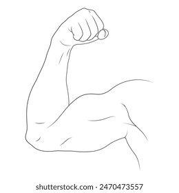 Minimalist Arm Bicep Flexing Pose Line Art Illustration. Editable Line. Adjustable Stroke Width.