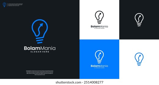 Seta minimalista com lâmpada lâmpada vetor logotipo inspiração.