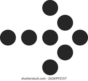 Minimalist arrow icon pointing right, crafted from evenly sized circles, effectively symbolizing direction and movement for navigation and guiding toward future goals
