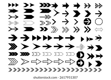  Ícones de seta minimalista Definir símbolos direcionais da linha em negrito para Web Design