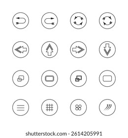 Minimalist arrow and interface button icons in circular outline style. Ideal for apps, websites, and UI UX design projects.