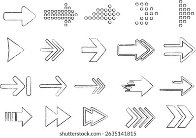Minimalist Arrow Outline Icons for User Interfaces, Navigation Designs, and Vector Projects Featuring Sharp, Rounded, and Linear Styles
