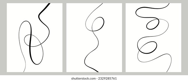 Minimalist Art Black And White Fluid Line Art Vector Set Illustration