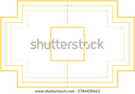 Minimalist art deco geometric border featuring thin yellow lines and inverted stepped pattern for vintage style graphic illustration