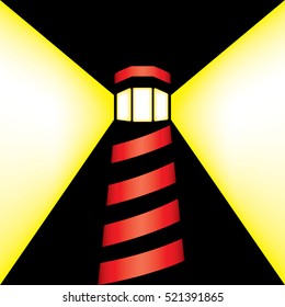 Minimalist art depicting the light of a coastal lighthouse tower in the middle of the night, representing focus, goal, safety. Ideal for institutional and artistic materials