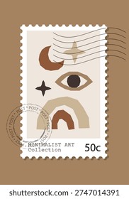 Minimalist Art Postage Stamp Neutral Abstract Shapes Vector 
