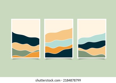a minimalist art print from the mid-century period with organic natural shapes. A modern, abstract aesthetic background with geometric representations of the sun, moon, and rainbow. Bohemian wall art.