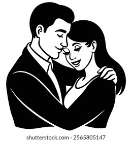 Minimalist art of smiling couple sharing heartfelt unity