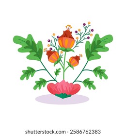 Minimalist art wild flowers, leaves, branch, Hand Drawn doodle Scribble floral plants. leaf. wild flowers isolated