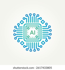 minimalist artificial intelligence chipset technology line art icon logo vector illustration design