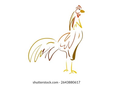 A minimalist and artistic line art illustration of a colorful rooster