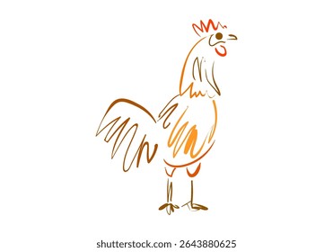 A minimalist and artistic line art illustration of a colorful rooster