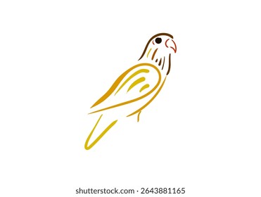 A minimalist and artistic line art illustration of a vibrant parrot perched on a branch