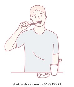 A minimalist artistic representation of a person brushing their teeth as part of a daily hygiene routine
