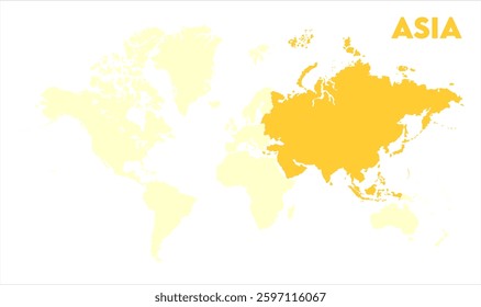 Minimalist Asia map-05, Map of Asia, highlighted on the world map, Asia on the world map, Satellite view, Asia location on the globe.