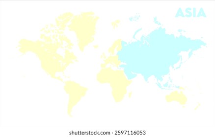 Minimalist Asia map-11, Map of Asia, highlighted on the world map, Asia on the world map, Satellite view, Asia location on the globe.