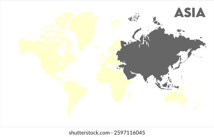 Minimalist Asia map-13, Map of Asia, highlighted on the world map, Asia on the world map, Satellite view, Asia location on the globe.