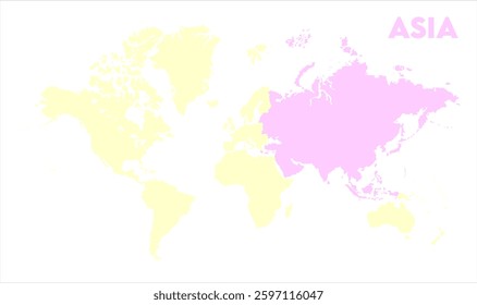 Minimalist Asia map-14, Map of Asia, highlighted on the world map, Asia on the world map, Satellite view, Asia location on the globe.