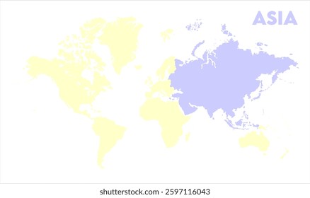 Minimalist Asia map-15, Map of Asia, highlighted on the world map, Asia on the world map, Satellite view, Asia location on the globe.