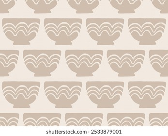 Minimalist asian food bowl pattern, seamless texture at subtle beige background.