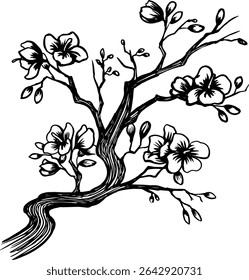 Minimalist Asian Tree Vector Illustration – Elegant Hand-Drawn Botanical Art in Monochrome Chinese Sumi-e Brush Style for Mindfulness Posters, Wallpaper, and Slow Living Aesthetic Branding