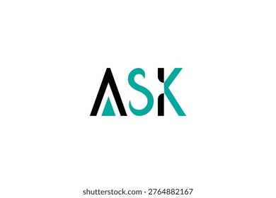 Minimalist ASK Logo Design – Modern Geometric Branding with Teal and Black Contrast