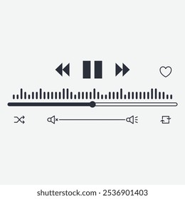 Uma interface minimalista de áudio player com controles e um controle deslizante de volume.