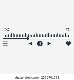 A minimalist audio player interface featuring playback controls and a visual waveform.
