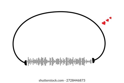 El diseño minimalista de pulsera de forma de onda de audio que incorpora un contorno negro limpio y corazones rojos Pequeños sugiere una pieza personalizada y sentimental de joyería de amor o elemento de arte gráfico.