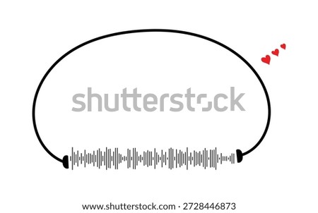 Minimalist audio waveform bracelet design incorporating a clean black outline and small red hearts suggests a personalized, sentimental piece of love jewelry or graphic art element.
