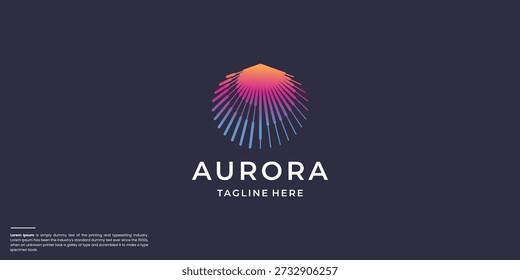 minimalist aurora logo design on circle frame line concept.